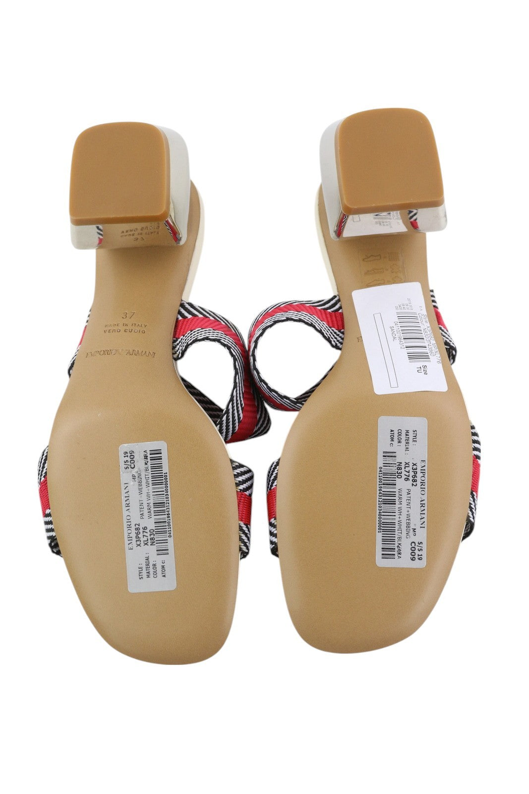 EMPORIO ARMANI X3P682 Women Sandals EU37 Colourful Slip On Shiny Block Heel