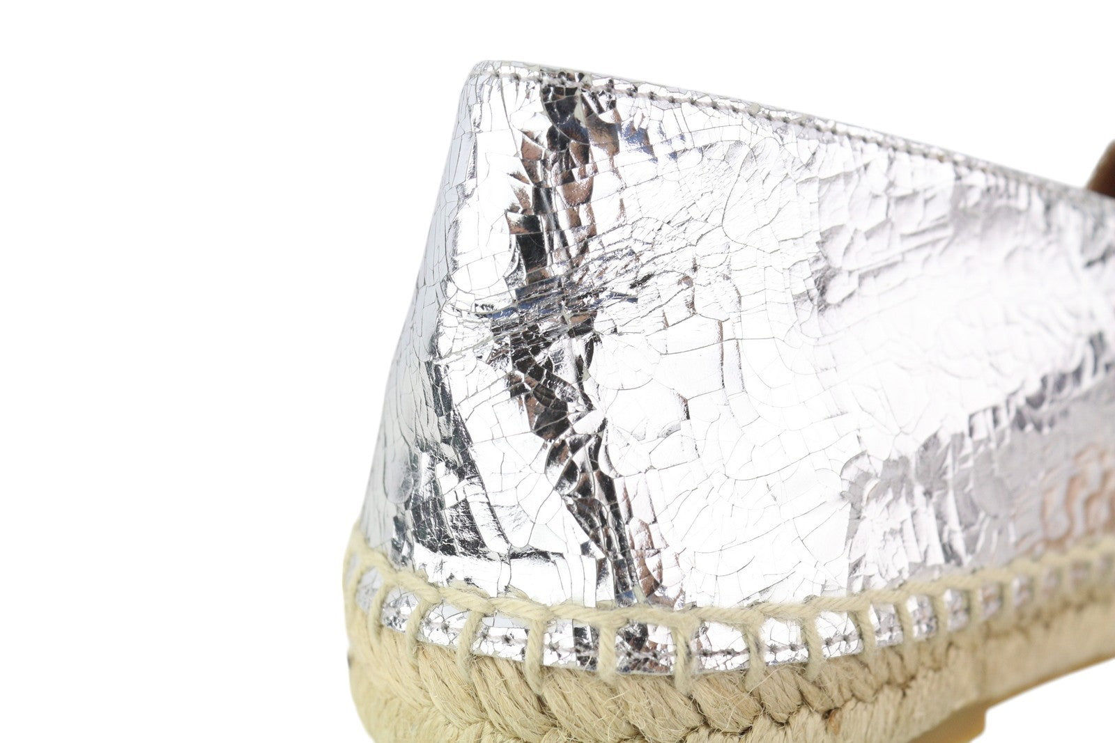 EMPORIO ARMANI Women Flats EU37 Leather Shiny Silver Espadrilles Slip RRP€212