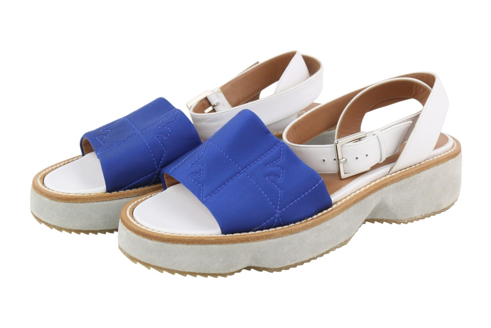 EMPORIO ARMANI X3U092 Women Sandals EU37 Blue White Platform Open Toe Flats