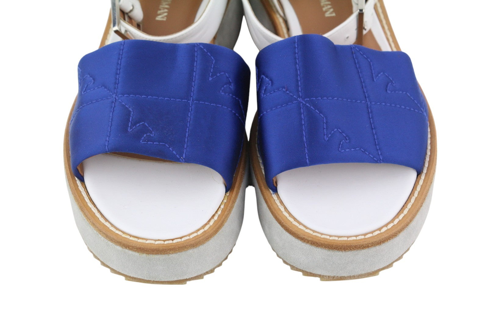 EMPORIO ARMANI X3U092 Women Sandals EU37 Blue White Platform Open Toe Flats