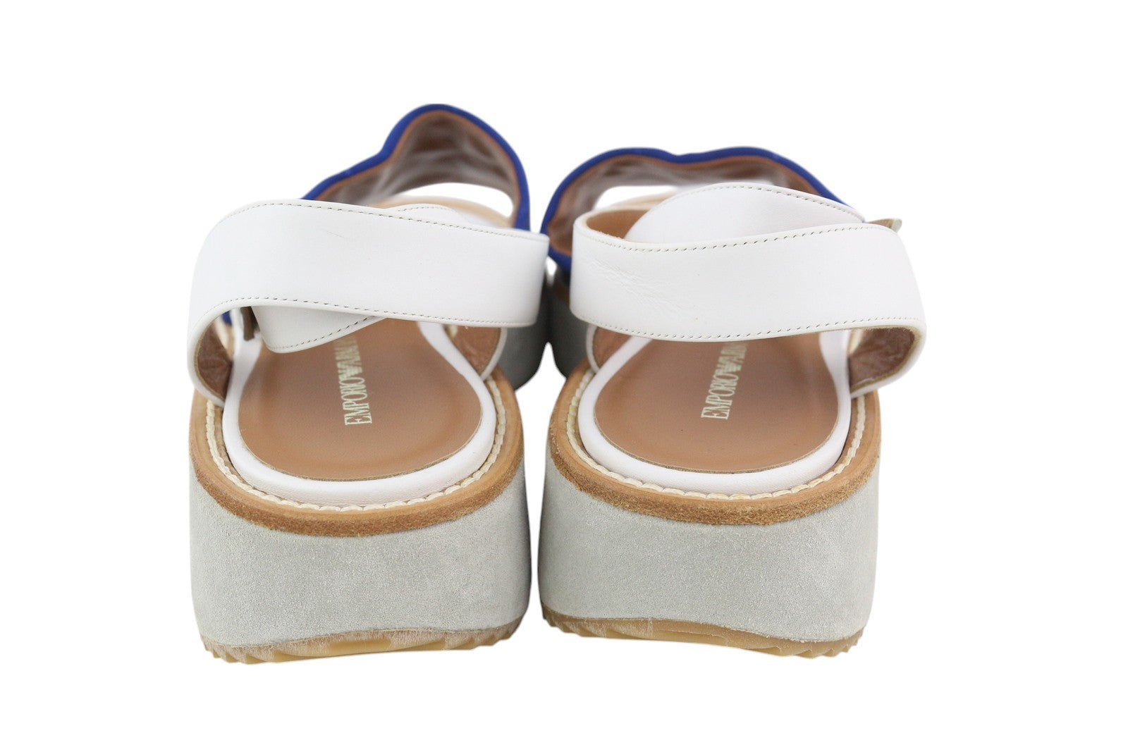 EMPORIO ARMANI X3U092 Women Sandals EU37 Blue White Platform Open Toe Flats
