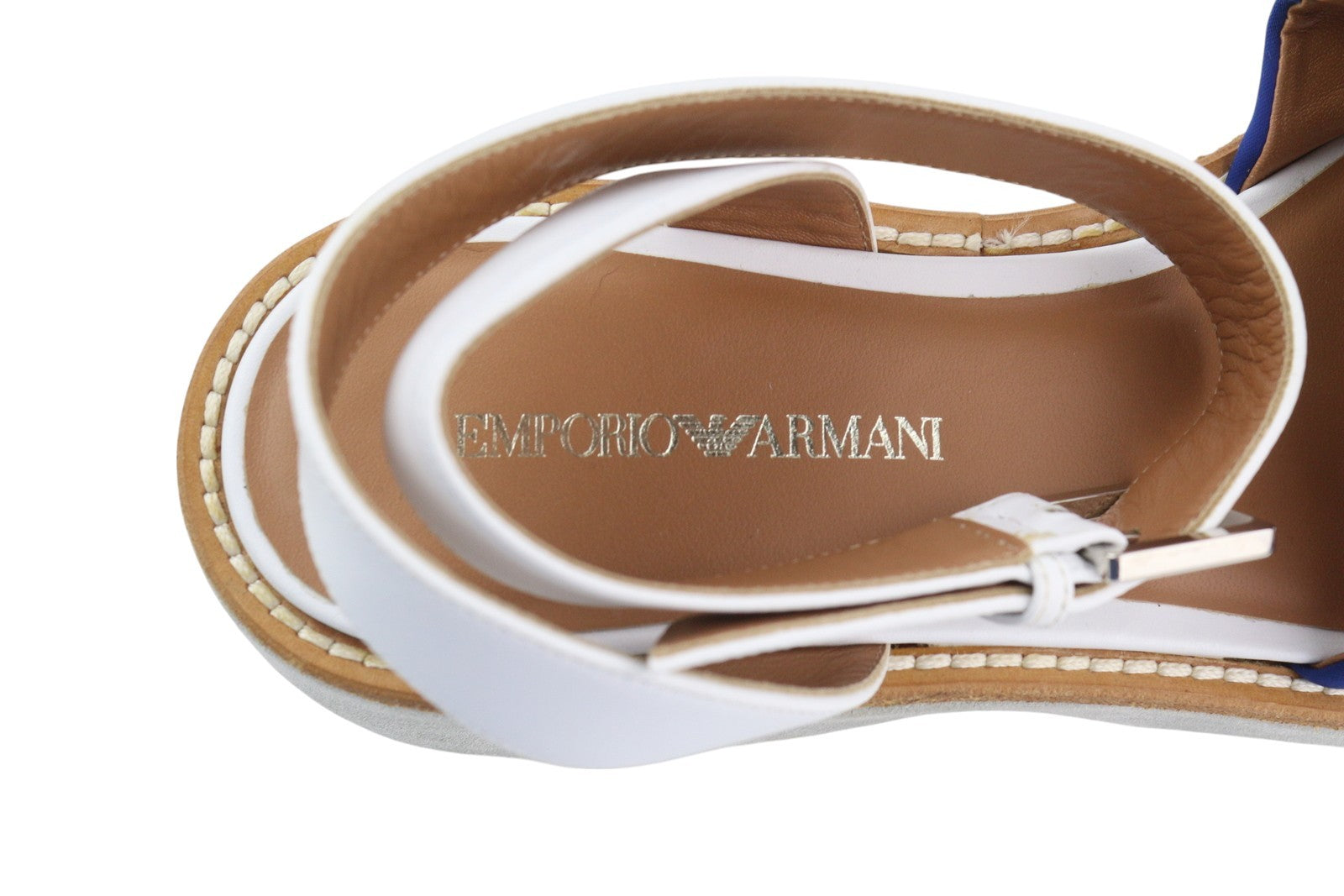 EMPORIO ARMANI X3U092 Women Sandals EU37 Blue White Platform Open Toe Flats