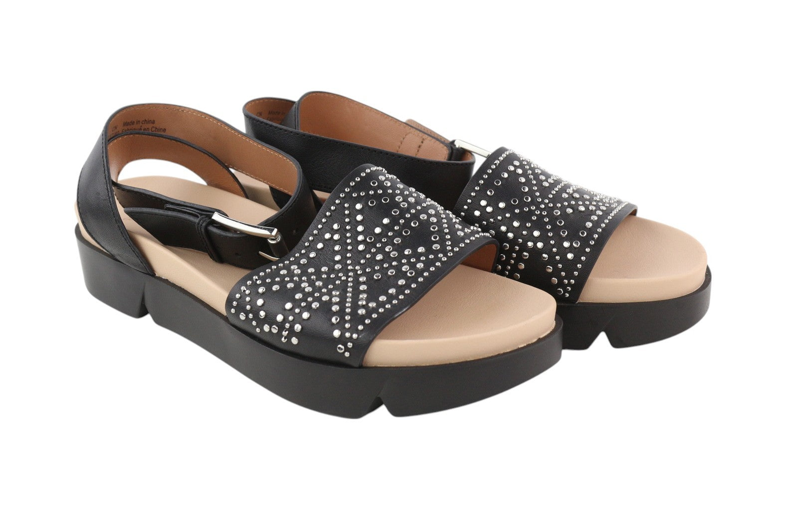 EMPORIO ARMANI X3U063 Women Sandals EU37 Black Leather Studded Details Platform