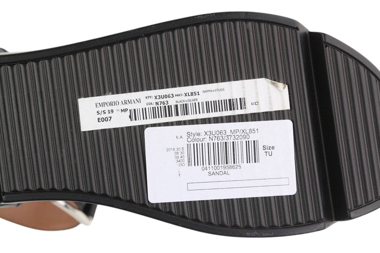 EMPORIO ARMANI X3U063 Women Sandals EU37 Black Leather Studded Details Platform