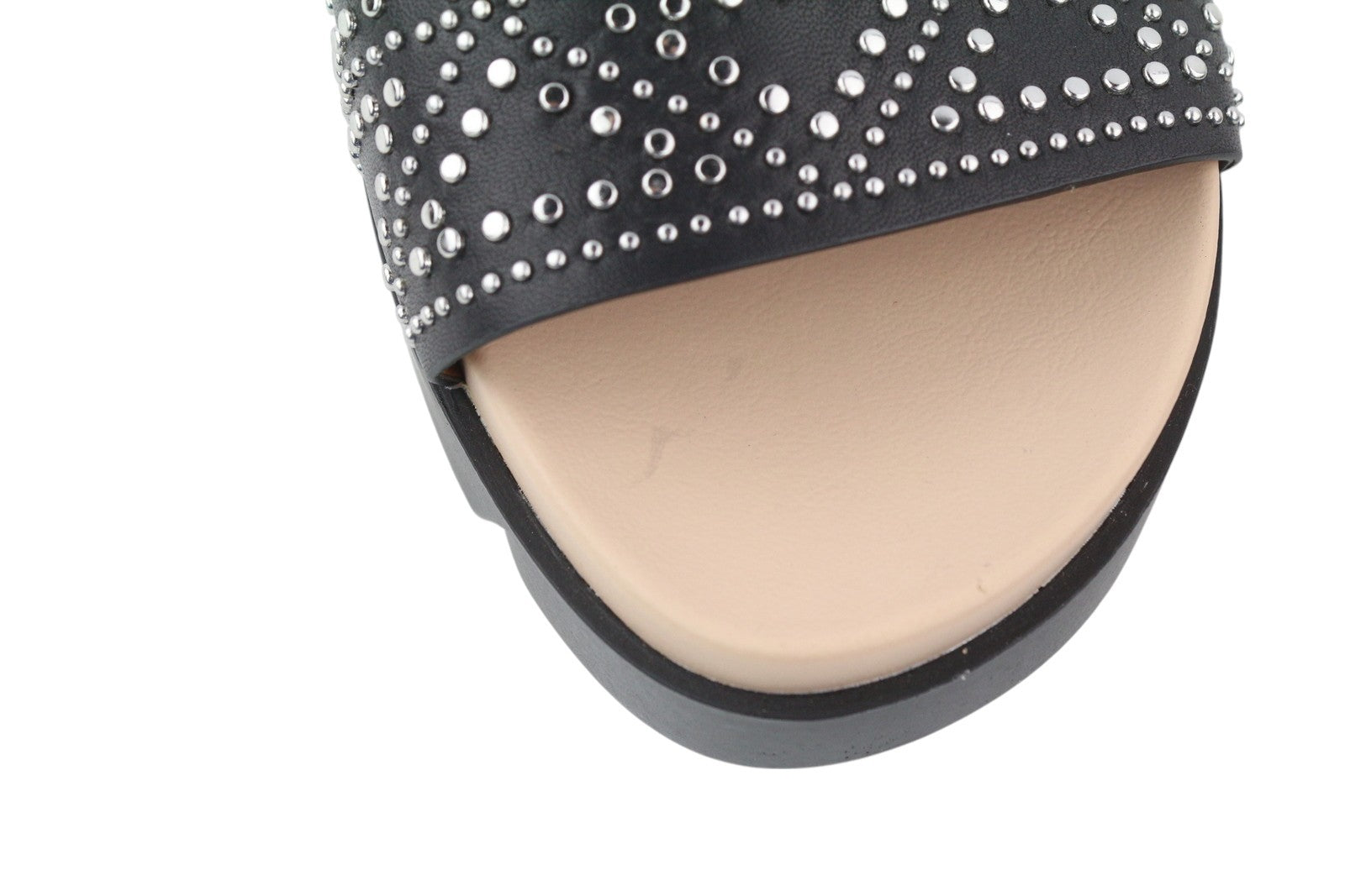 EMPORIO ARMANI X3U063 Women Sandals EU37 Black Leather Studded Details Platform