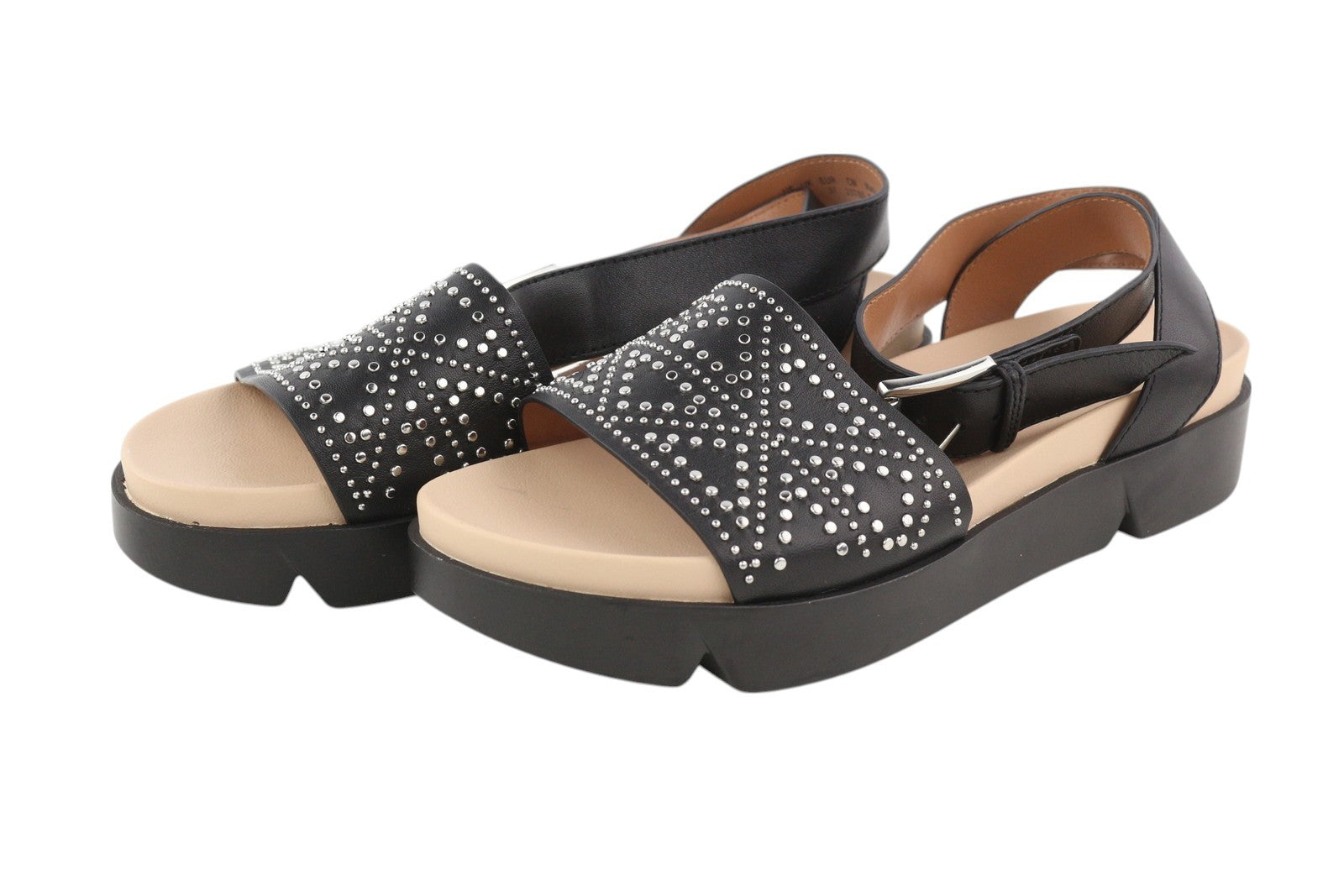 EMPORIO ARMANI X3U063 Women Sandals EU37 Black Leather Studded Details Platform