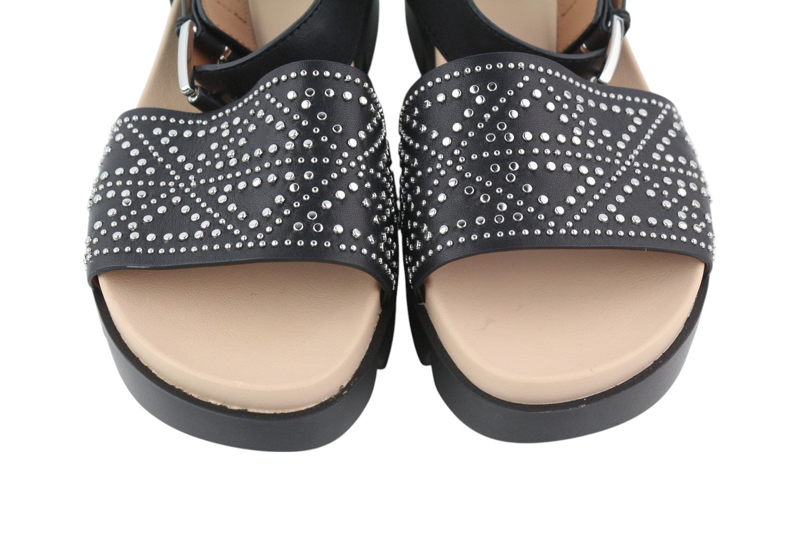 EMPORIO ARMANI X3U063 Women Sandals EU37 Black Leather Studded Details Platform