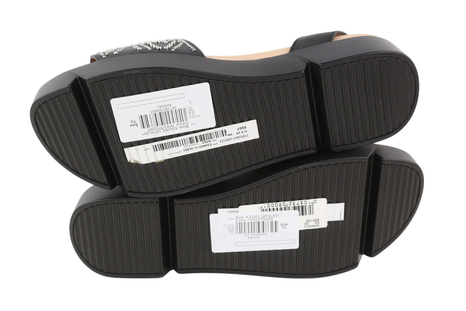 EMPORIO ARMANI X3U063 Women Sandals EU37 Black Leather Studded Details Platform