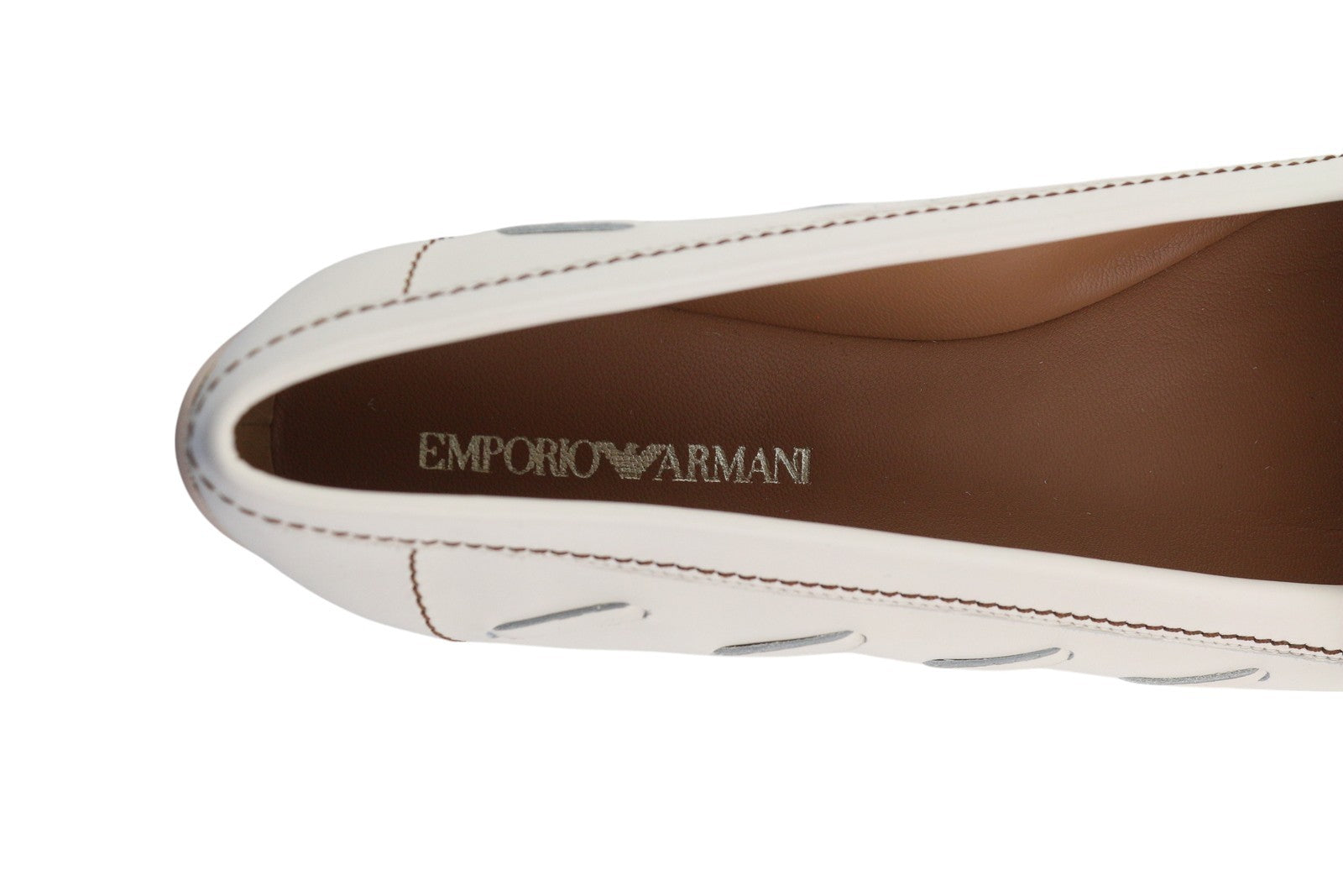 EMPORIO ARMANI X3B043 Women Flats EU37 Off-White Calf Driver Ballerina RRP€289