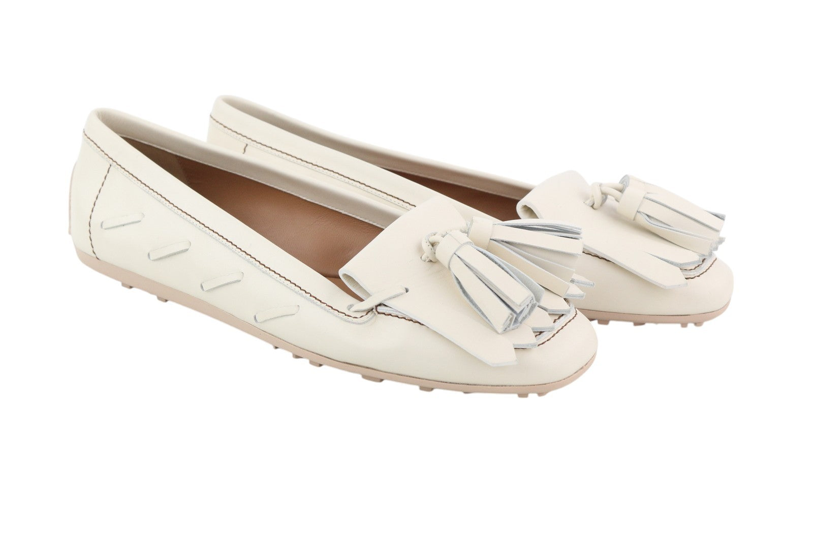EMPORIO ARMANI X3B043 Women Flats EU37 Off-White Calf Driver Ballerina RRP€289