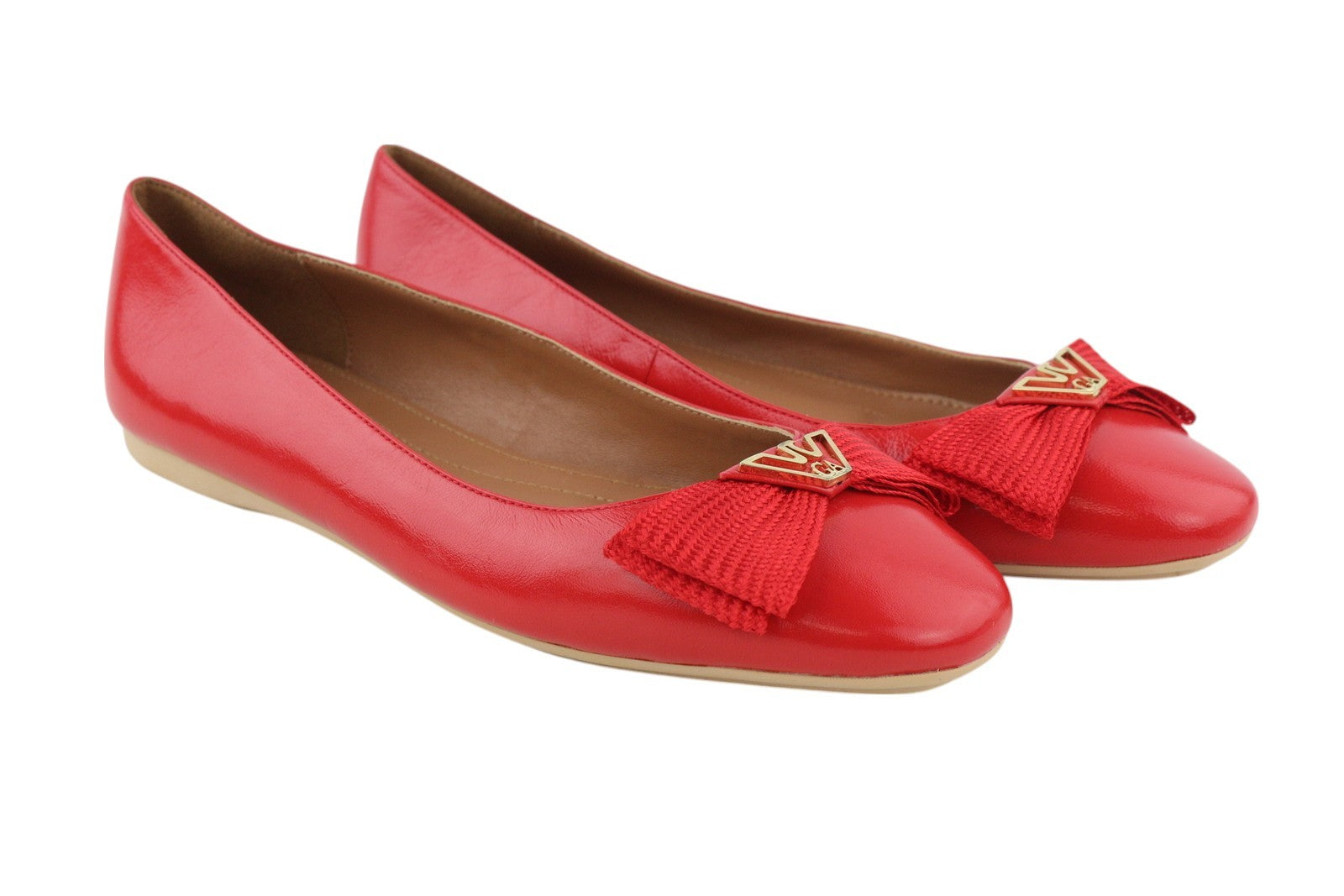 EMPORIO ARMANI X3D232 Women Flats EU37 Red Leather Ballerina Bow Detail Slip On