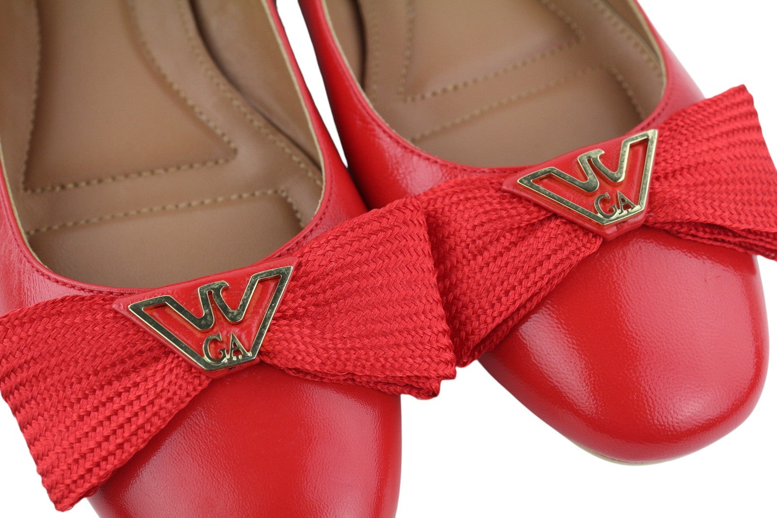 EMPORIO ARMANI X3D232 Women Flats EU37 Red Leather Ballerina Bow Detail Slip On