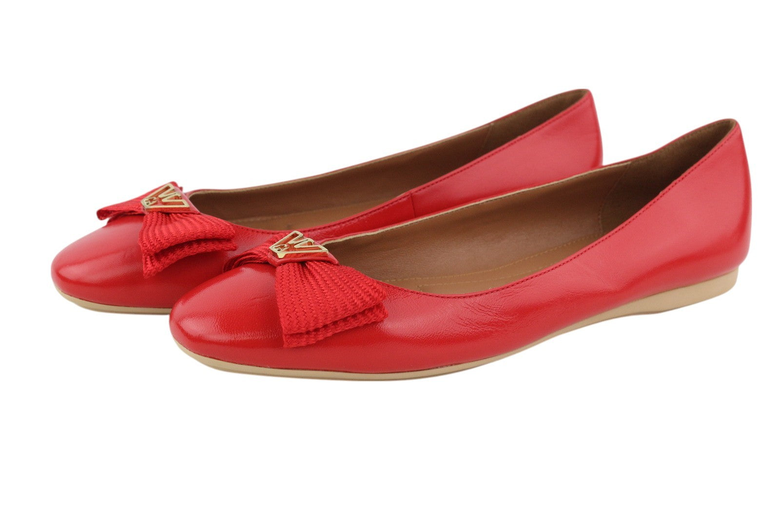 EMPORIO ARMANI X3D232 Women Flats EU37 Red Leather Ballerina Bow Detail Slip On