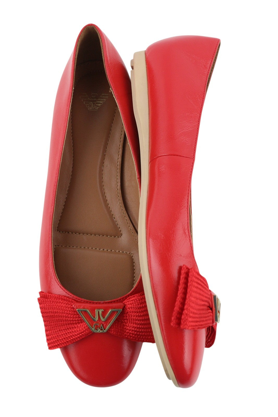 EMPORIO ARMANI X3D232 Women Flats EU37 Red Leather Ballerina Bow Detail Slip On