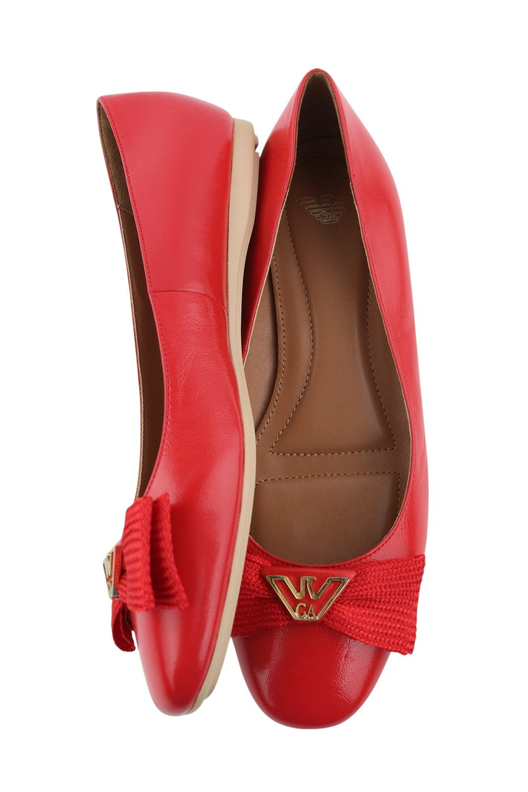 EMPORIO ARMANI X3D232 Women Flats EU37 Red Leather Ballerina Bow Detail Slip On