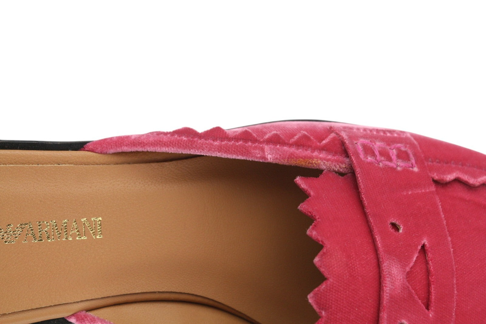 EMPORIO ARMANI X3A068 Women Flats EU37 Pink Velvet Slip-On Sandals Mule Casual