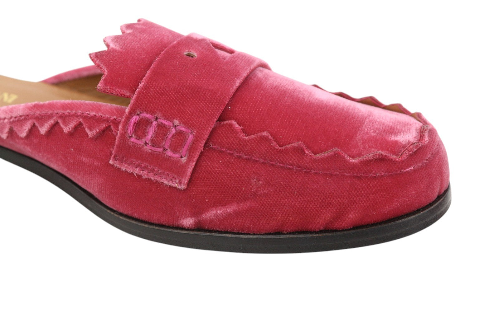 EMPORIO ARMANI X3A068 Women Flats EU37 Pink Velvet Slip-On Sandals Mule Casual