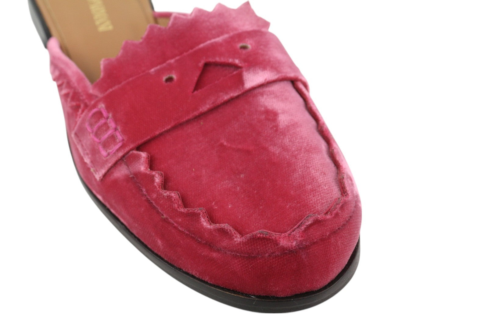 EMPORIO ARMANI X3A068 Women Flats EU37 Pink Velvet Slip-On Sandals Mule Casual