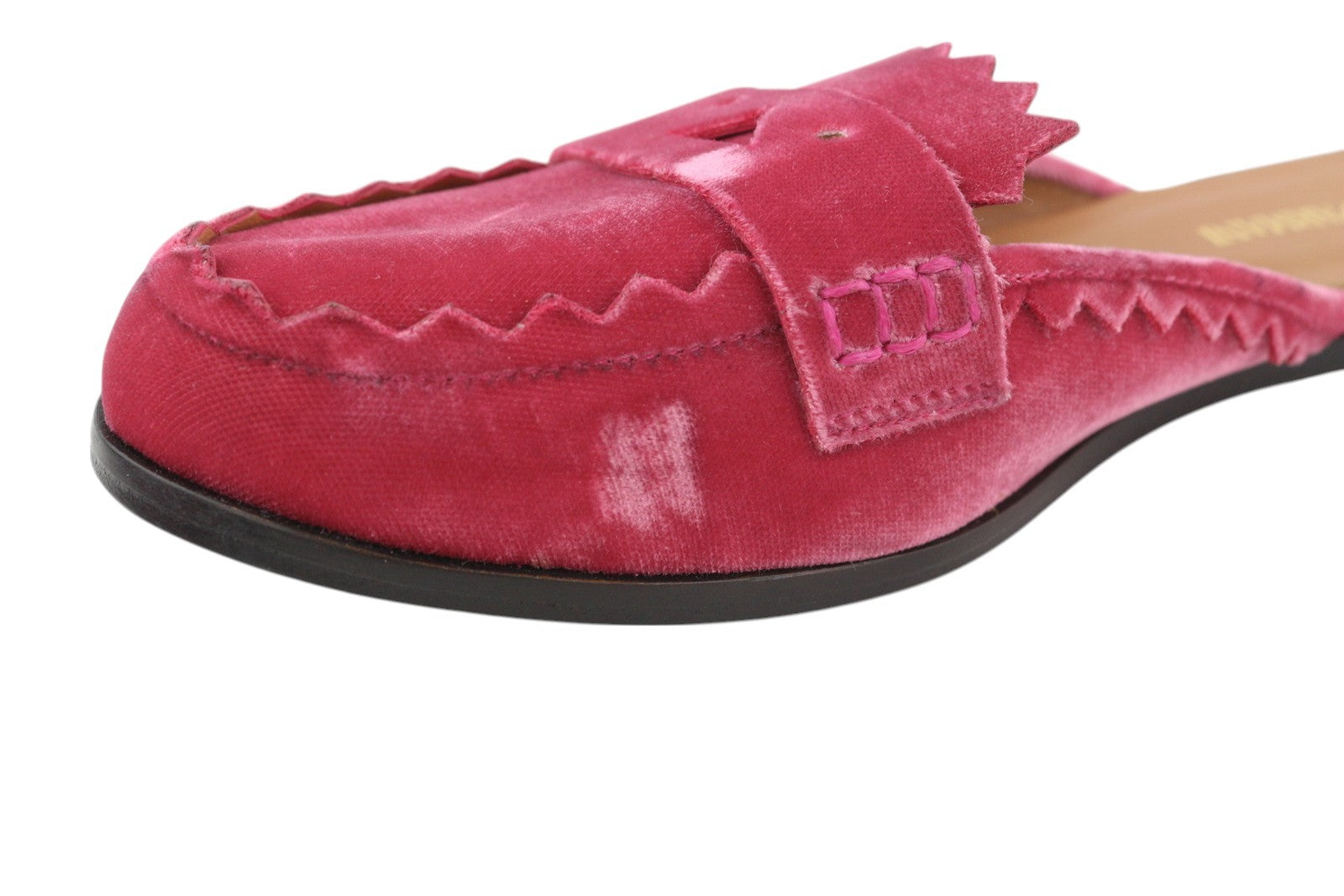 EMPORIO ARMANI X3A068 Women Flats EU37 Pink Velvet Slip-On Sandals Mule Casual