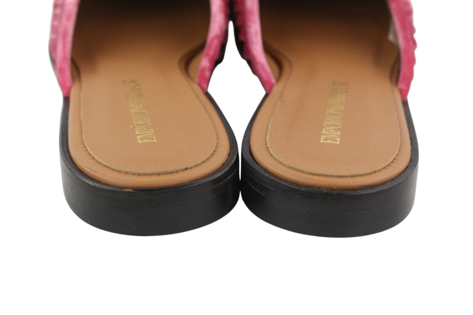 EMPORIO ARMANI X3A068 Women Flats EU37 Pink Velvet Slip-On Sandals Mule Casual