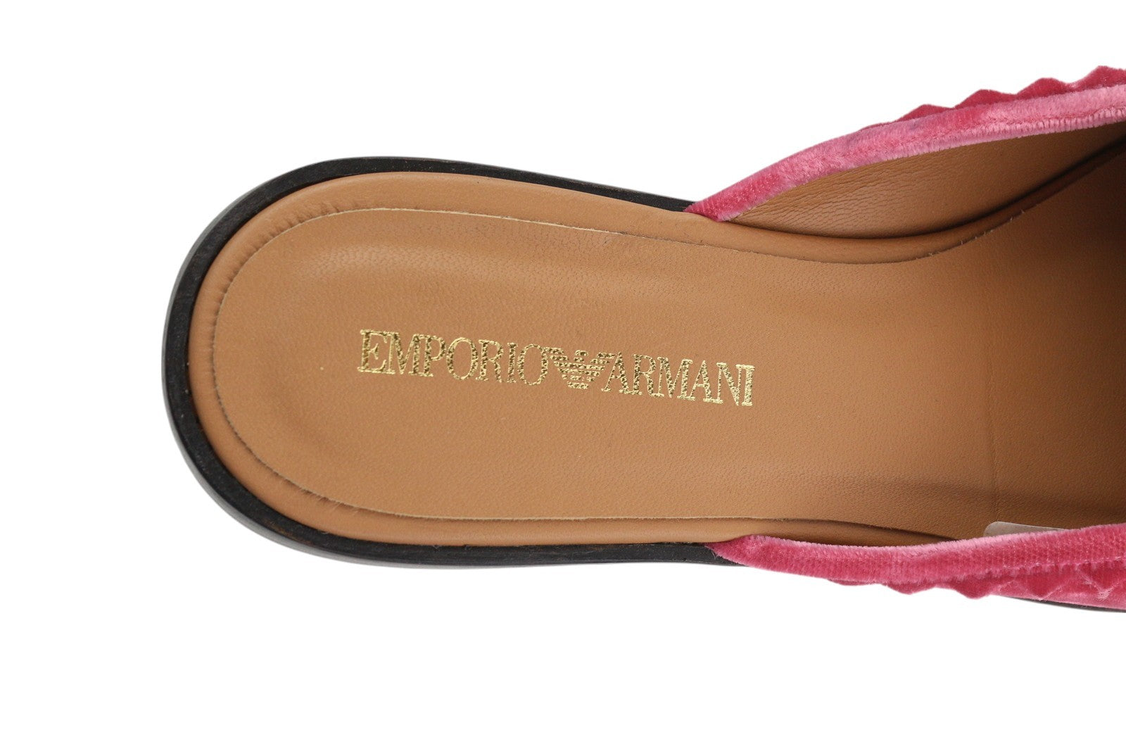 EMPORIO ARMANI X3A068 Women Flats EU37 Pink Velvet Slip-On Sandals Mule Casual