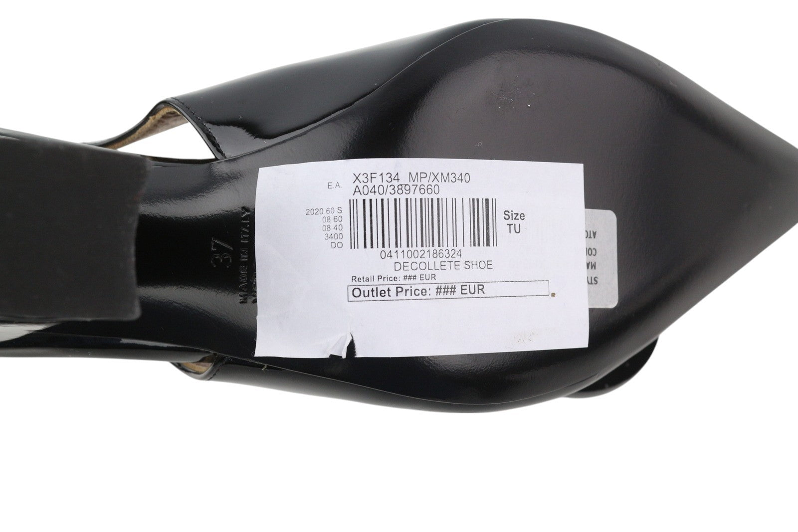 EMPORIO ARMANI X3F134 Women Heels EU37 Black Patent Leather Pointed Toe Buckle