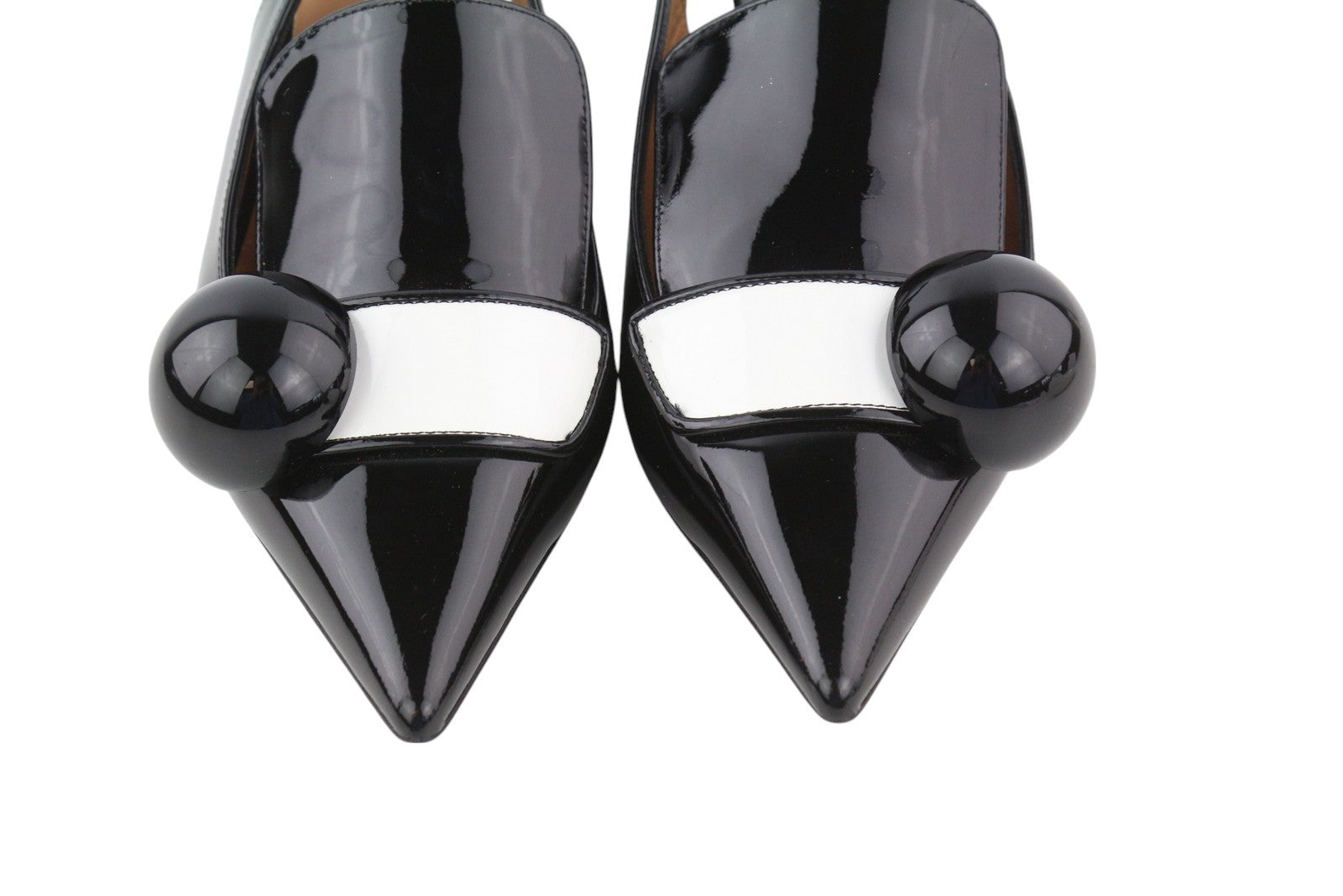 EMPORIO ARMANI X3F134 Women Heels EU37 Black Patent Leather Pointed Toe Buckle