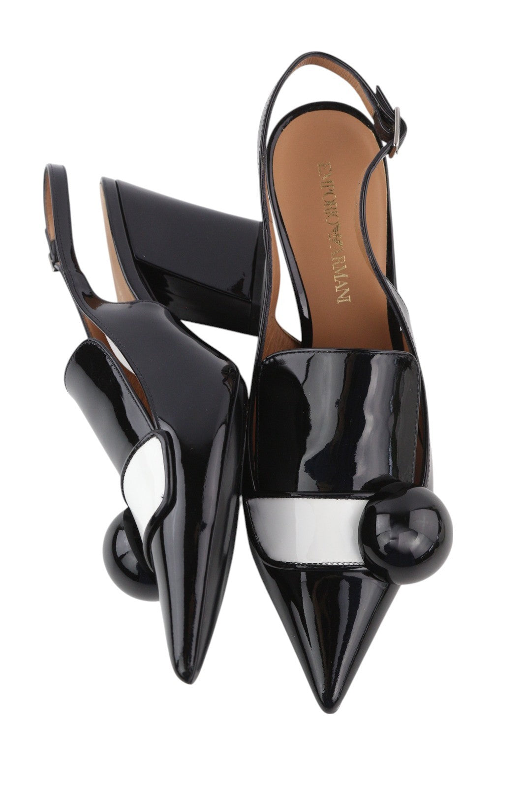 EMPORIO ARMANI X3F134 Women Heels EU37 Black Patent Leather Pointed Toe Buckle