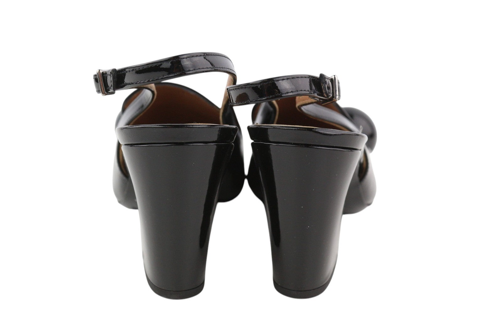 EMPORIO ARMANI X3F134 Women Heels EU37 Black Patent Leather Pointed Toe Buckle