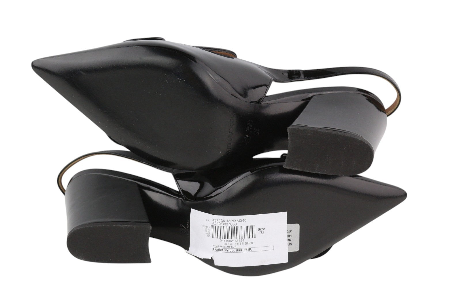 EMPORIO ARMANI X3F134 Women Heels EU37 Black Patent Leather Pointed Toe Buckle