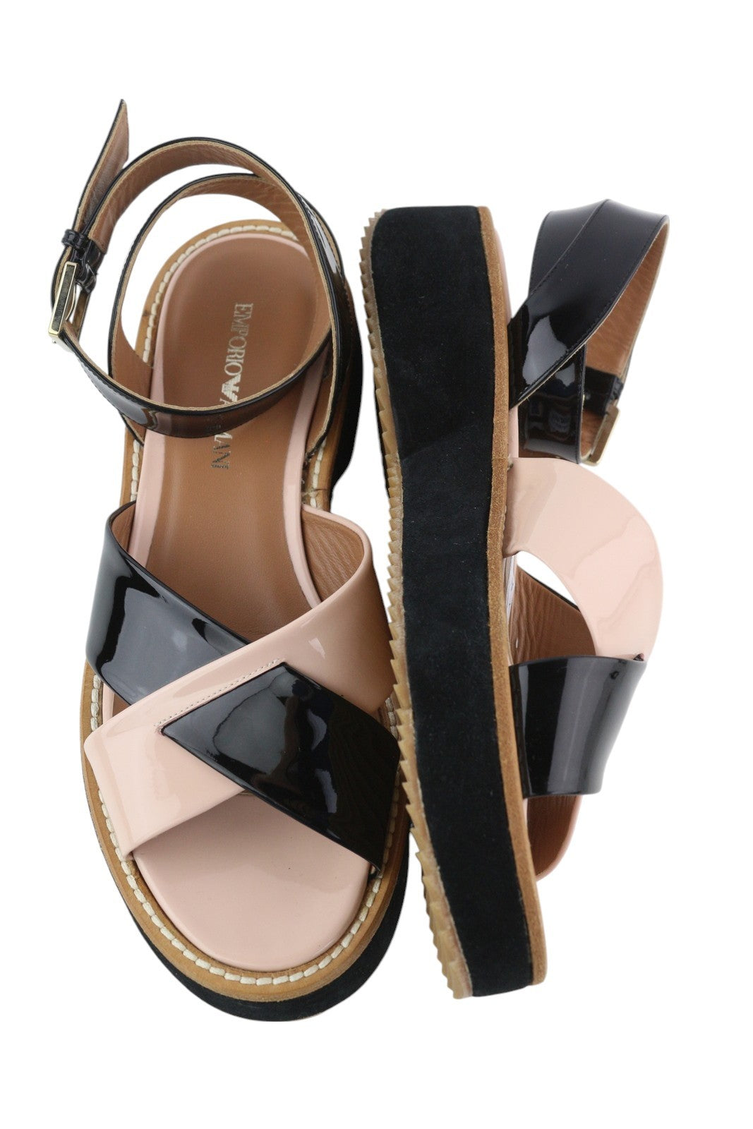 EMPORIO ARMANI X3U091 Women Sandals EU37 Black Patent Leather Platform RRP€260