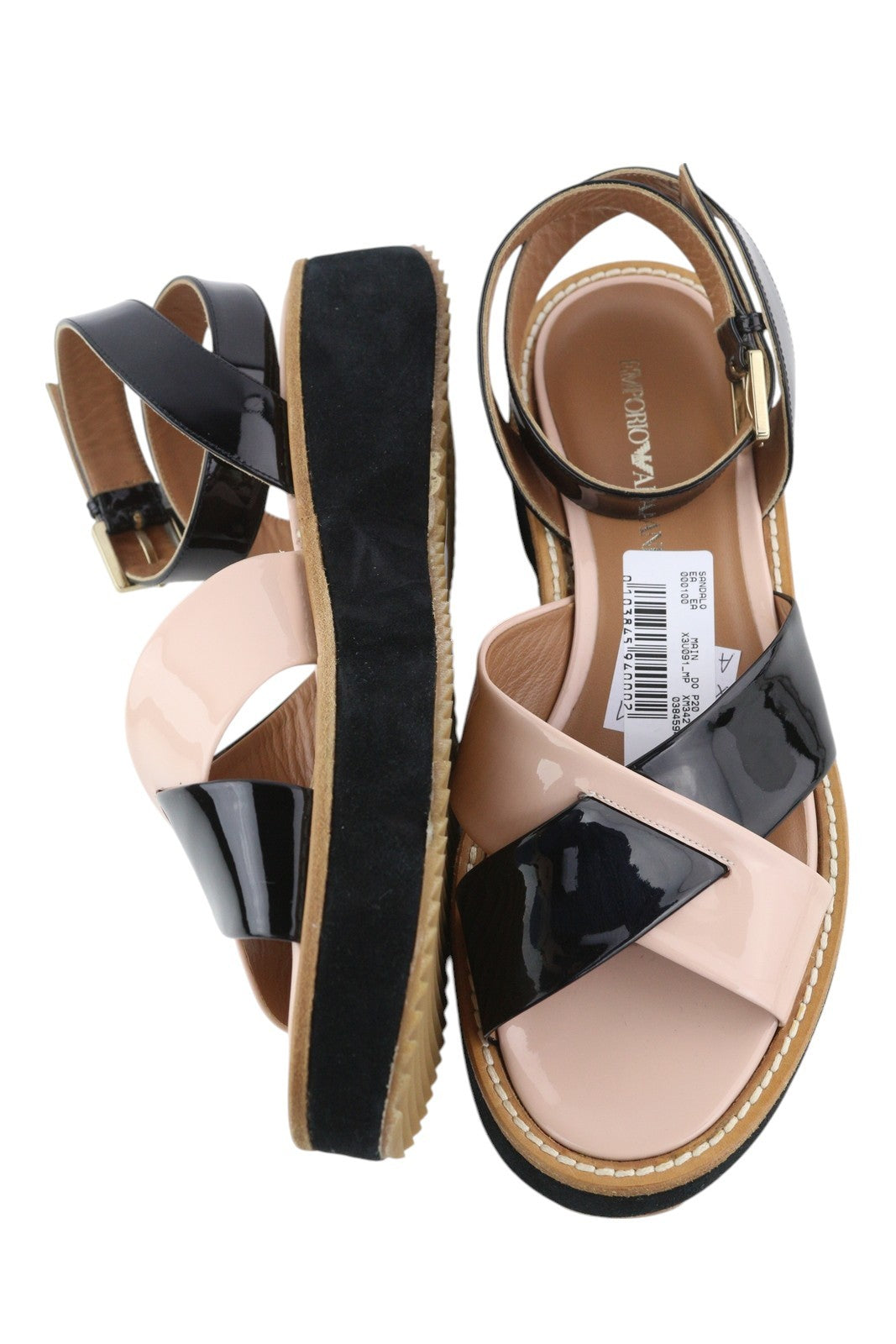 EMPORIO ARMANI X3U091 Women Sandals EU37 Black Patent Leather Platform RRP€260