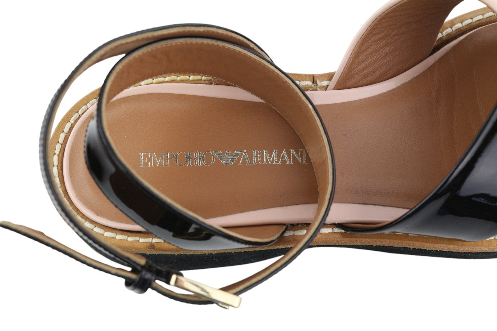 EMPORIO ARMANI X3U091 Women Sandals EU37 Black Patent Leather Platform RRP€260