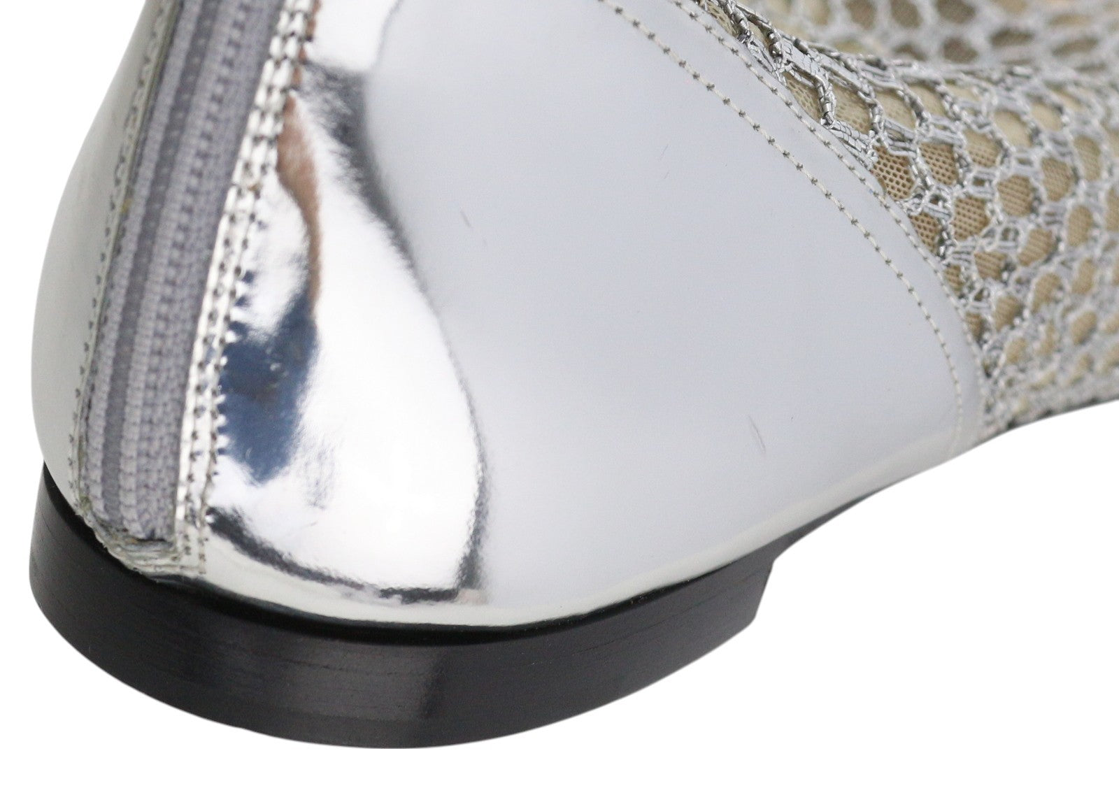 EMPORIO ARMANI X3M308 Women Shoes EU37 Silver Shiny Mesh Flats Pointed Toe Ankle