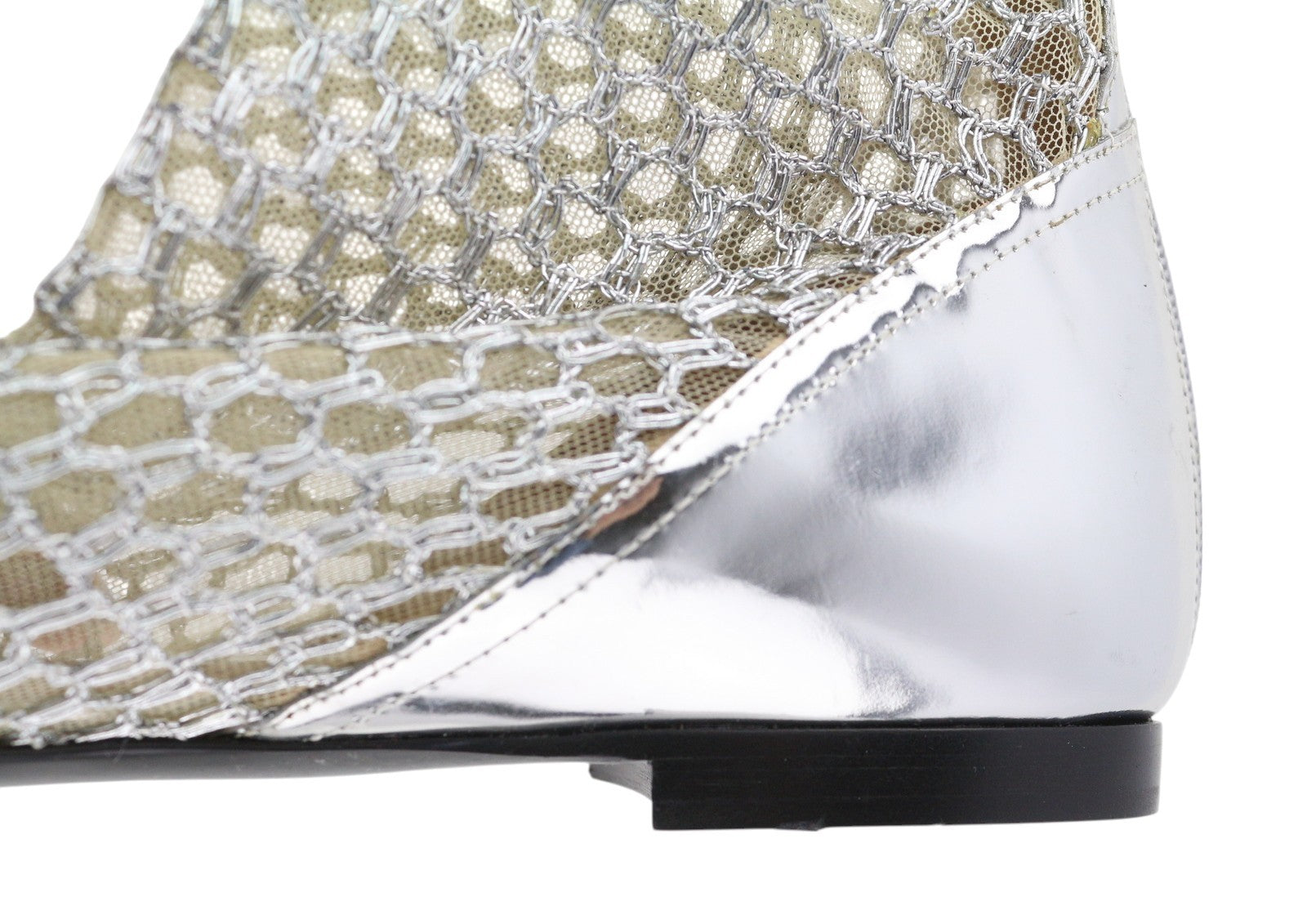 EMPORIO ARMANI X3M308 Women Shoes EU37 Silver Shiny Mesh Flats Pointed Toe Ankle