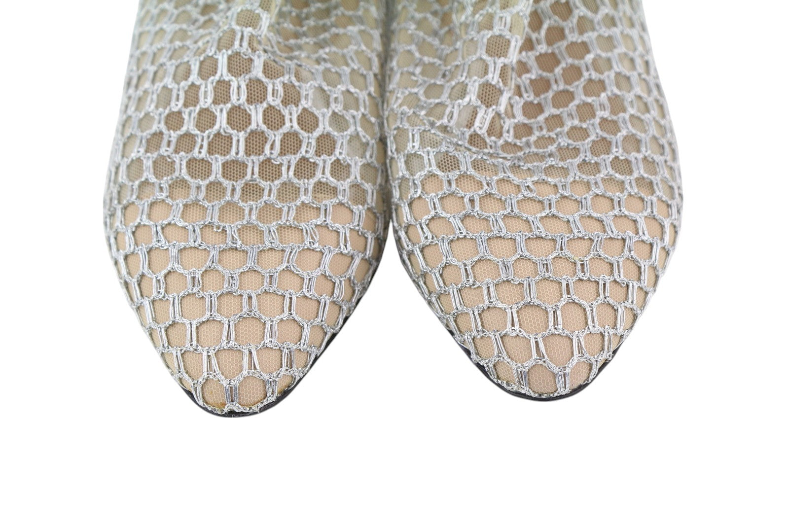 EMPORIO ARMANI X3M308 Women Shoes EU37 Silver Shiny Mesh Flats Pointed Toe Ankle