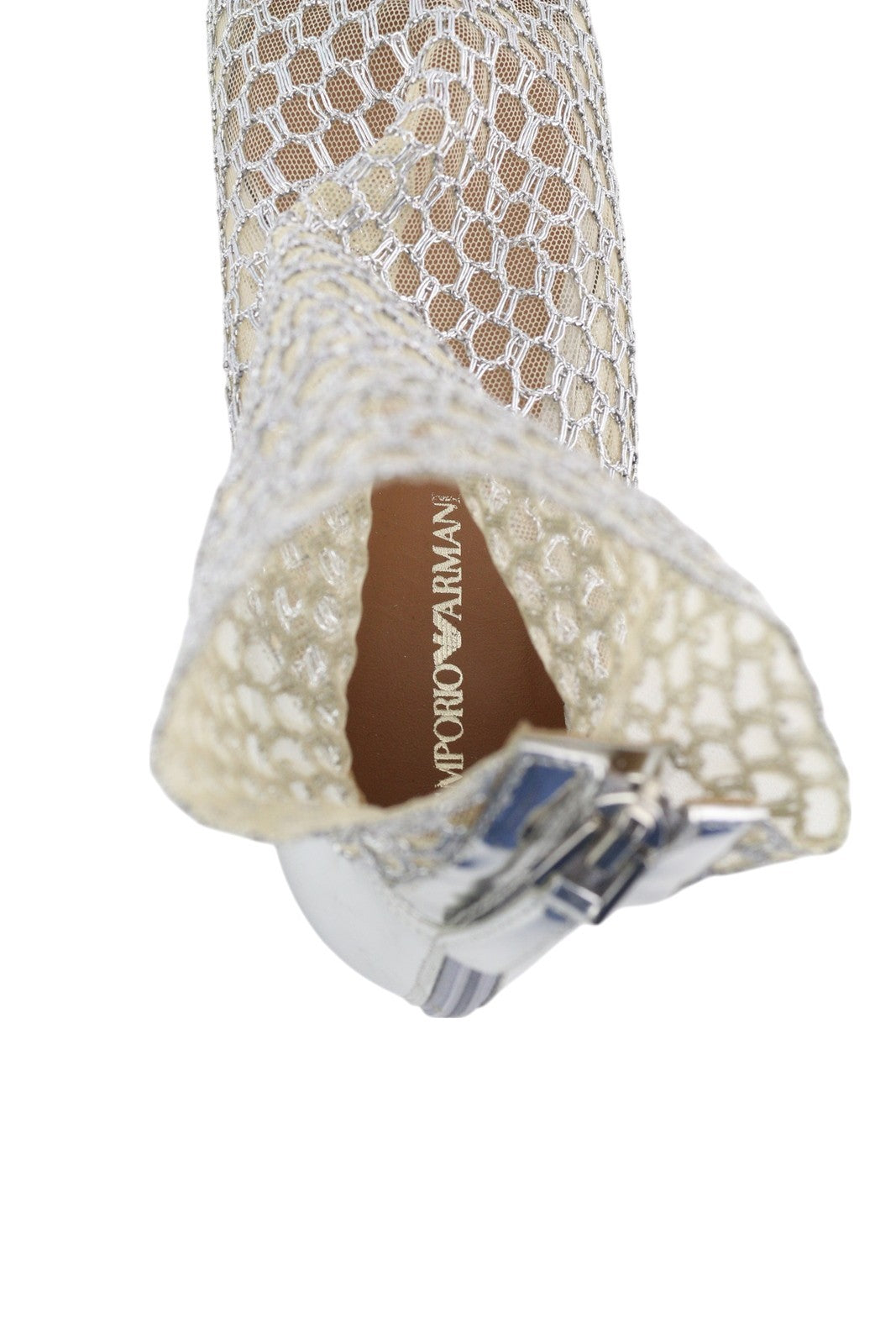 EMPORIO ARMANI X3M308 Women Shoes EU37 Silver Shiny Mesh Flats Pointed Toe Ankle