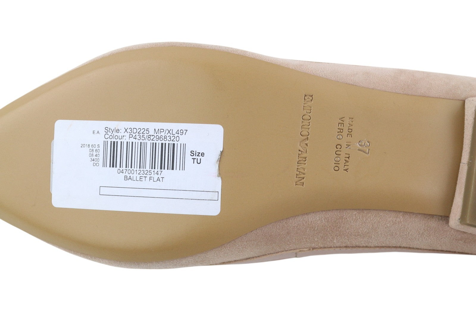 EMPORIO ARMANI X3D225 Women Flats EU37 Beige Suede Leather Pointed Toe Ballerina