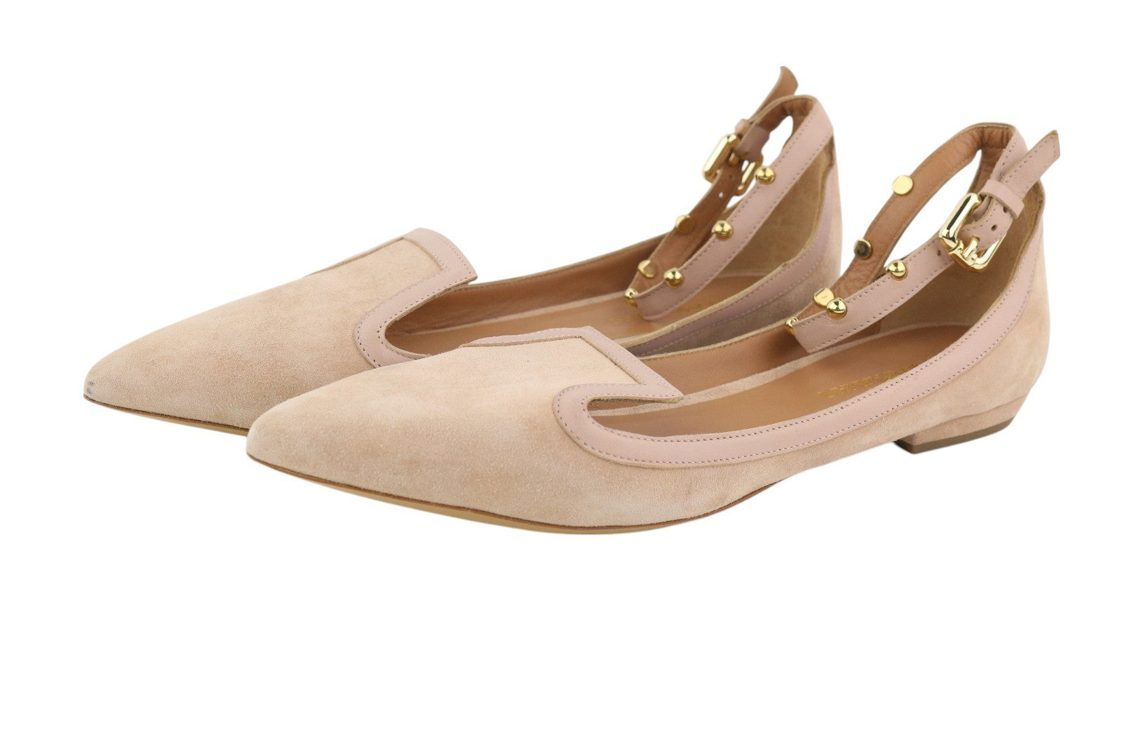EMPORIO ARMANI X3D225 Women Flats EU37 Beige Suede Leather Pointed Toe Ballerina