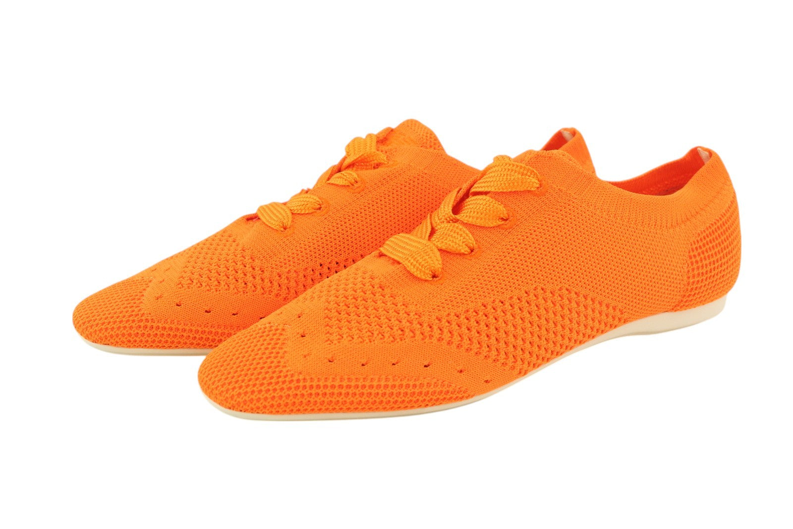 EMPORIO ARMANI X3C148 Women Sneakers EU37 Orange Low Top Lace Up Knitted Flat