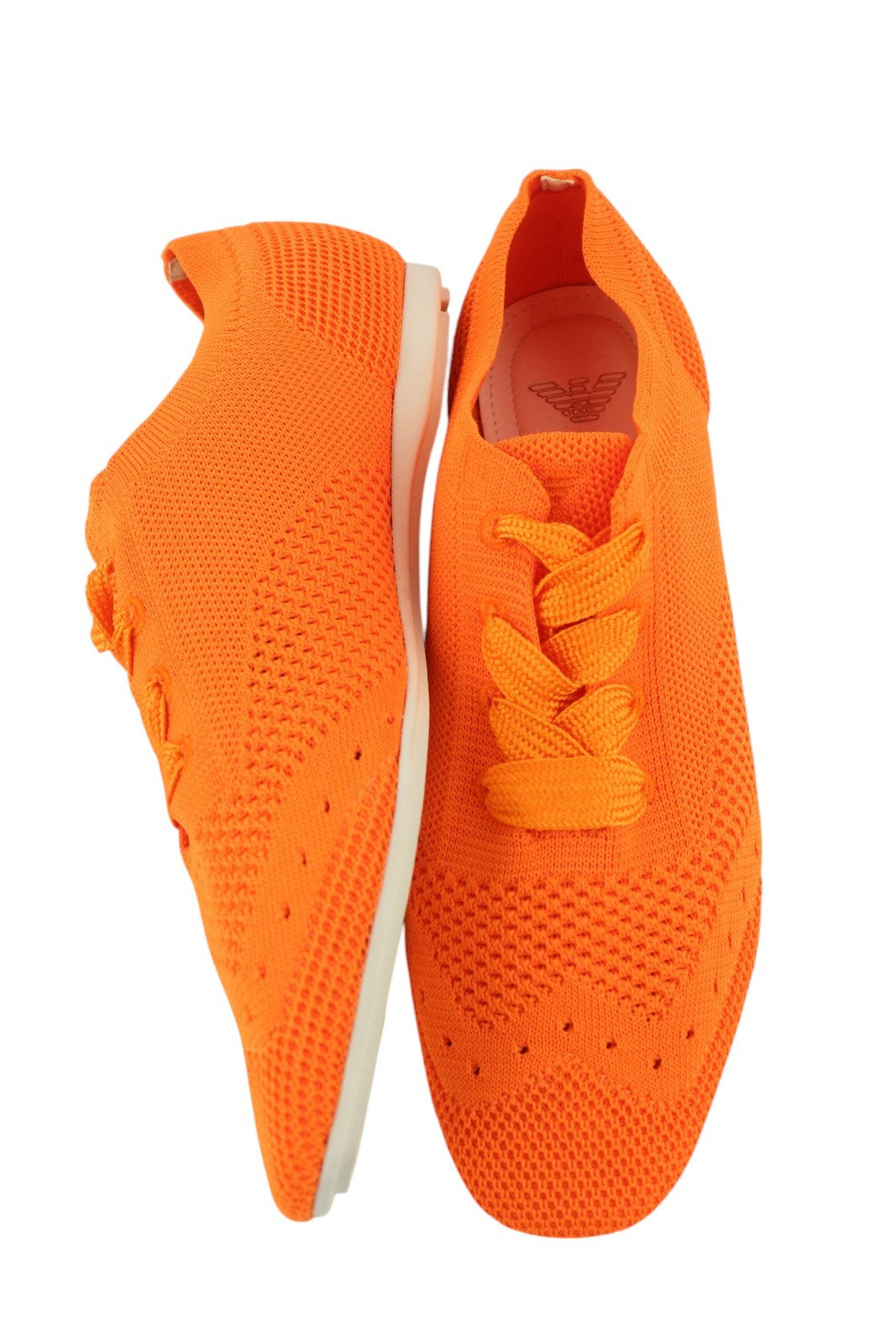EMPORIO ARMANI X3C148 Women Sneakers EU37 Orange Low Top Lace Up Knitted Flat