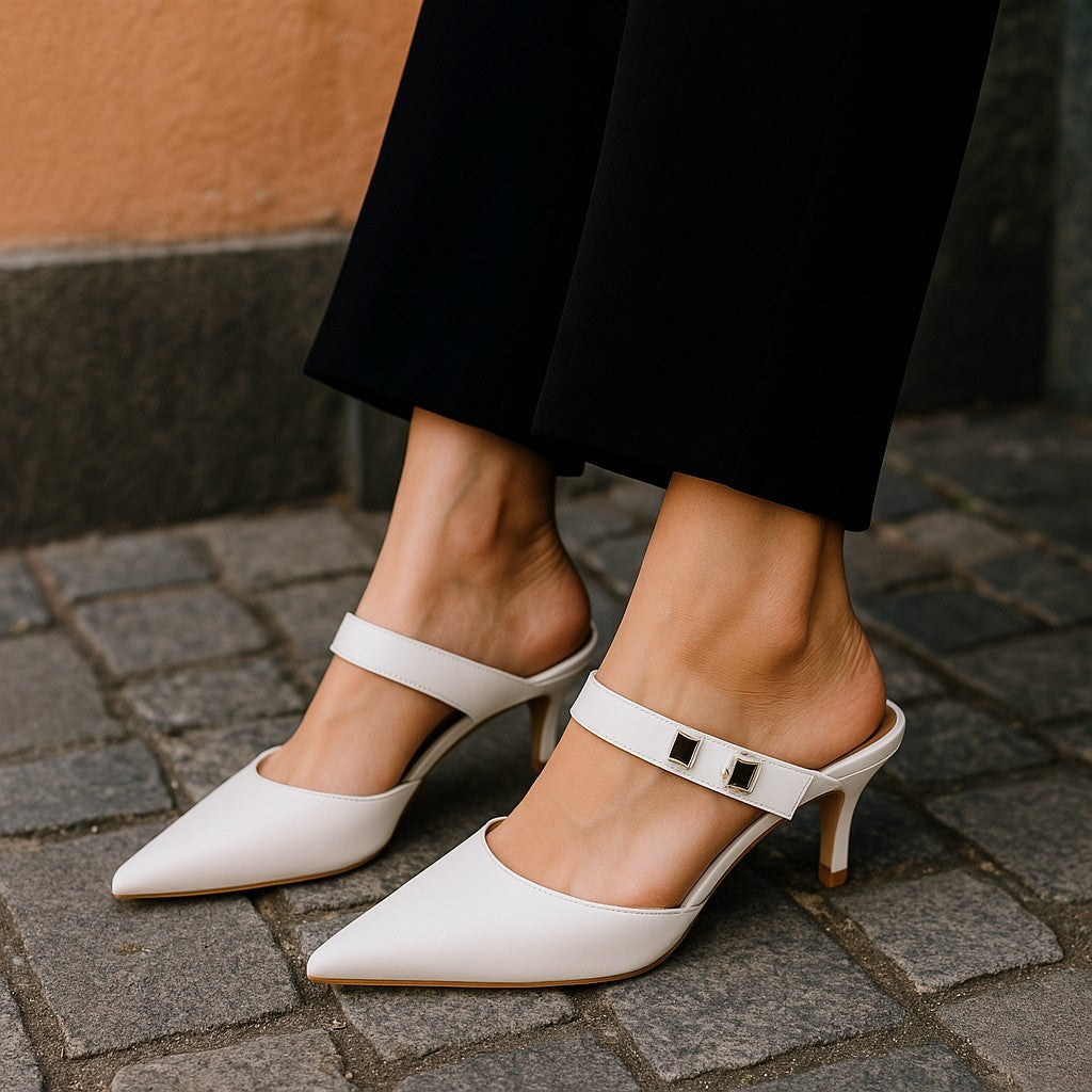 EMPORIO ARMANI X3E378 Women Heels EU37 White Leather Decollete Slip On Pointed