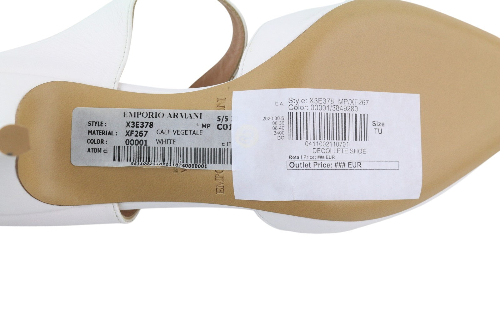 EMPORIO ARMANI X3E378 Women Heels EU37 White Leather Decollete Slip On Pointed