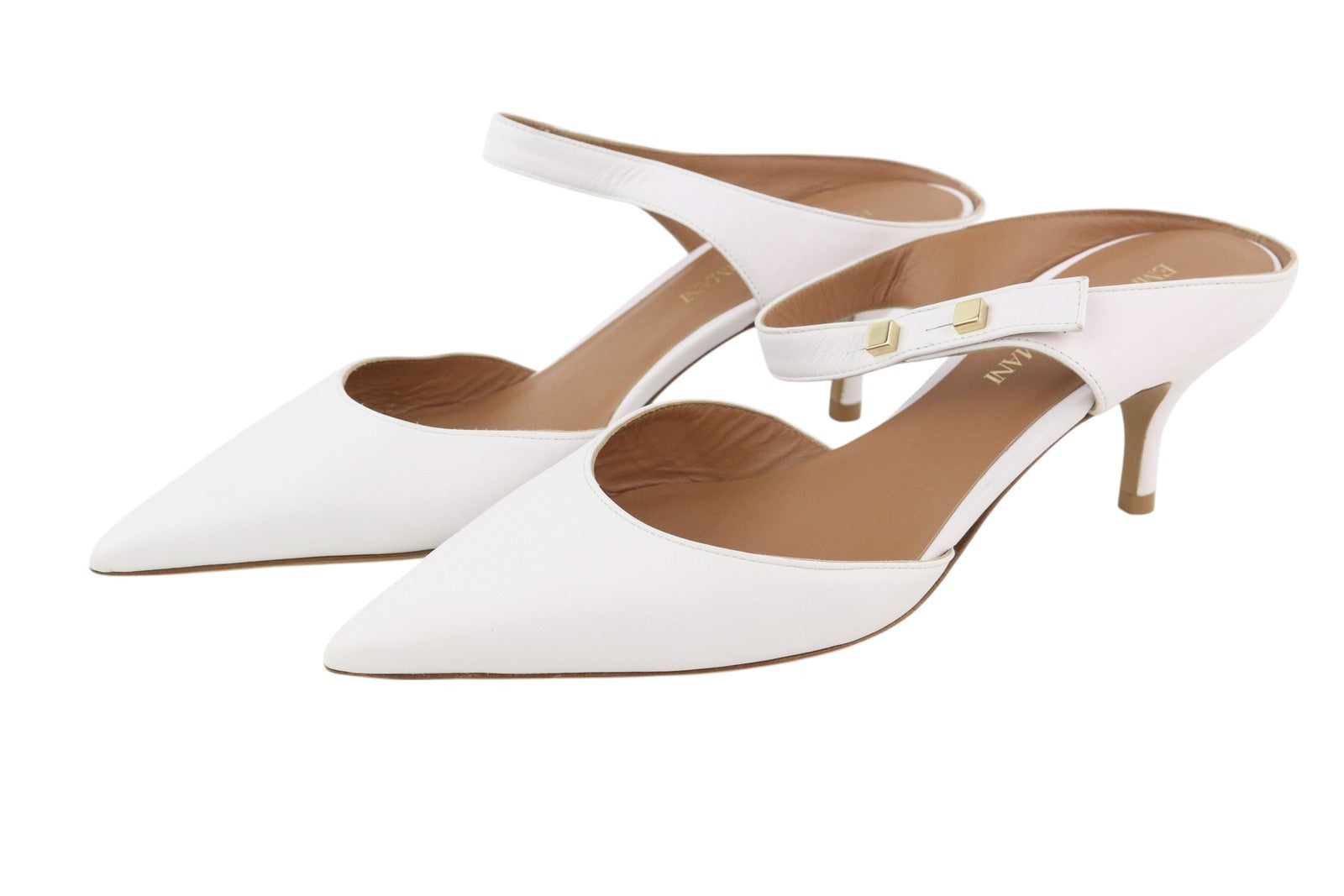 EMPORIO ARMANI X3E378 Women Heels EU37 White Leather Decollete Slip On Pointed