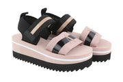 EMPORIO ARMANI Women Sandals EU37 Pink Black Chunky Platform Open Toe Flats