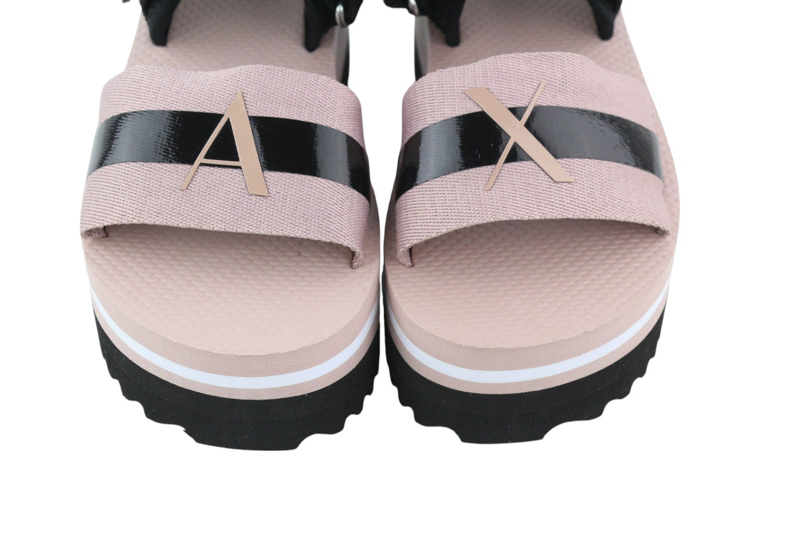 EMPORIO ARMANI Women Sandals EU37 Pink Black Chunky Platform Open Toe Flats