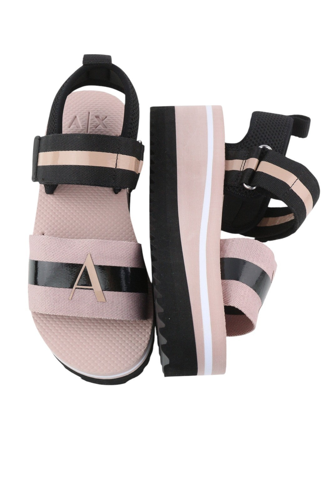 EMPORIO ARMANI Women Sandals EU37 Pink Black Chunky Platform Open Toe Flats