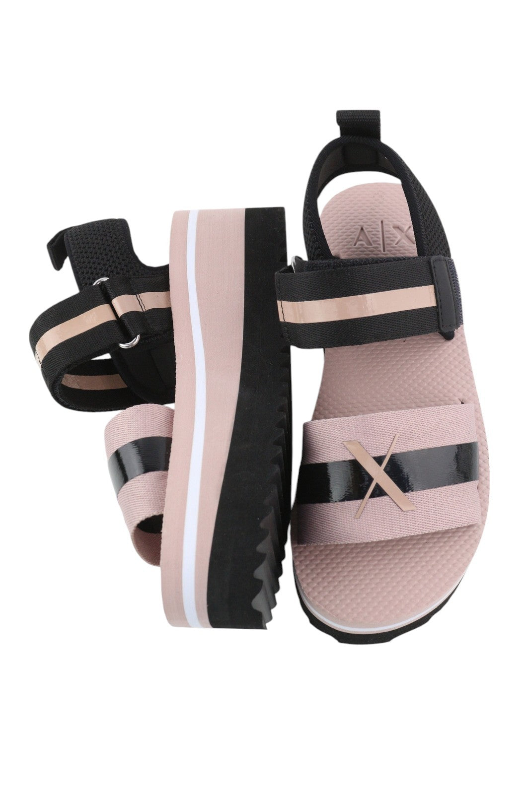 EMPORIO ARMANI Women Sandals EU37 Pink Black Chunky Platform Open Toe Flats