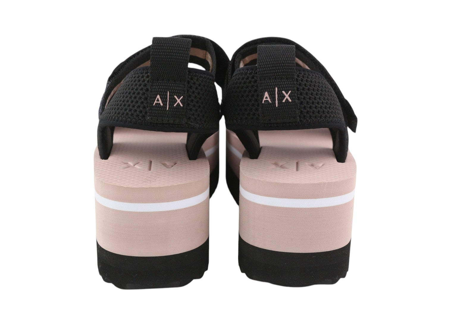 EMPORIO ARMANI Women Sandals EU37 Pink Black Chunky Platform Open Toe Flats