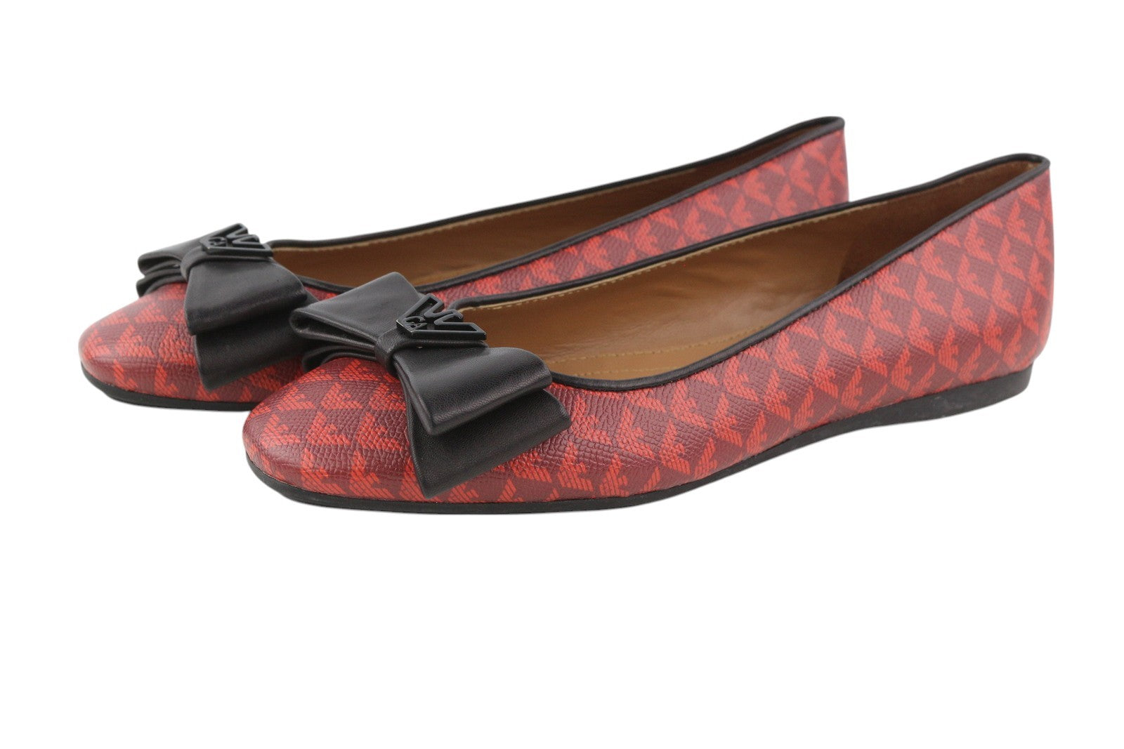 EMPORIO ARMANI X3D236 Women Flats EU37 Red Leather Ballerina Bow Detail RRP€199